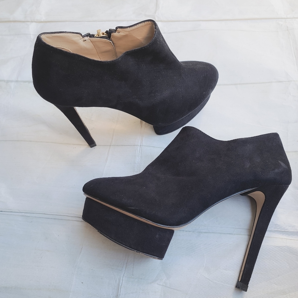 Zara Basic Black Suede Platform Stiletto Booties - image 4